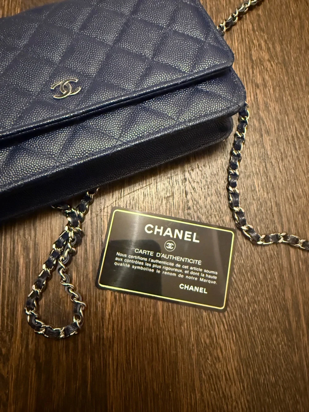 Chanel Classic Wallet on Chain WOC Navy Caviar Leather Silver Hardware
